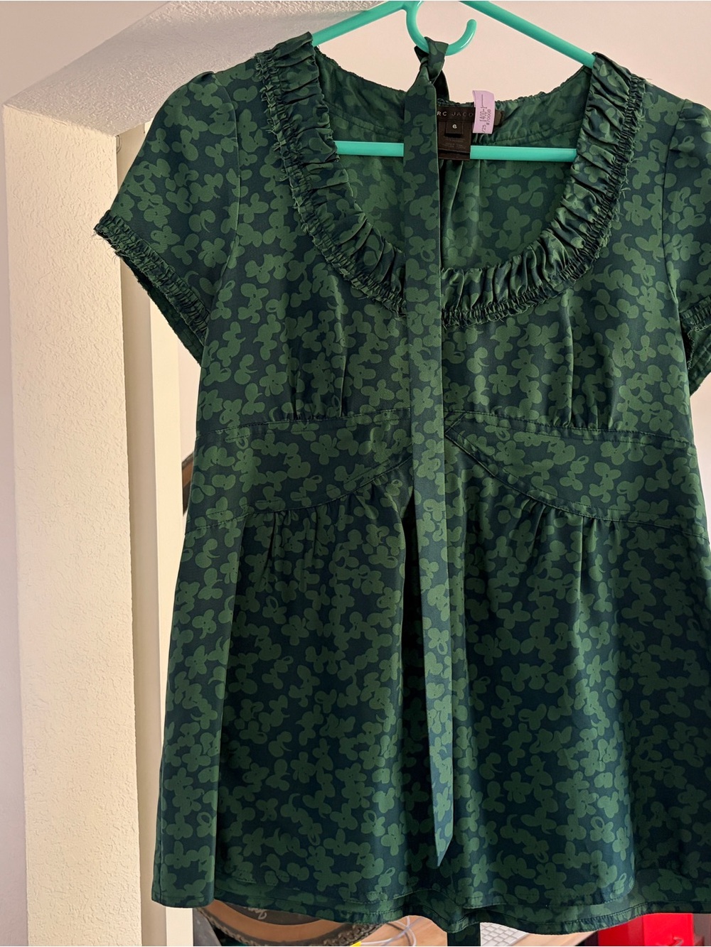 Vintage Marc Jacobs Dark Green Silk Floral-Print Blouse
